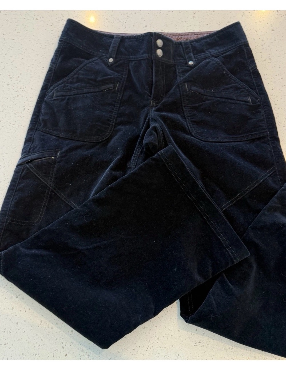 Athleta Duster Pant Women 10P Black Weathered Velvet Wide Leg Bell Bottoms Retro
